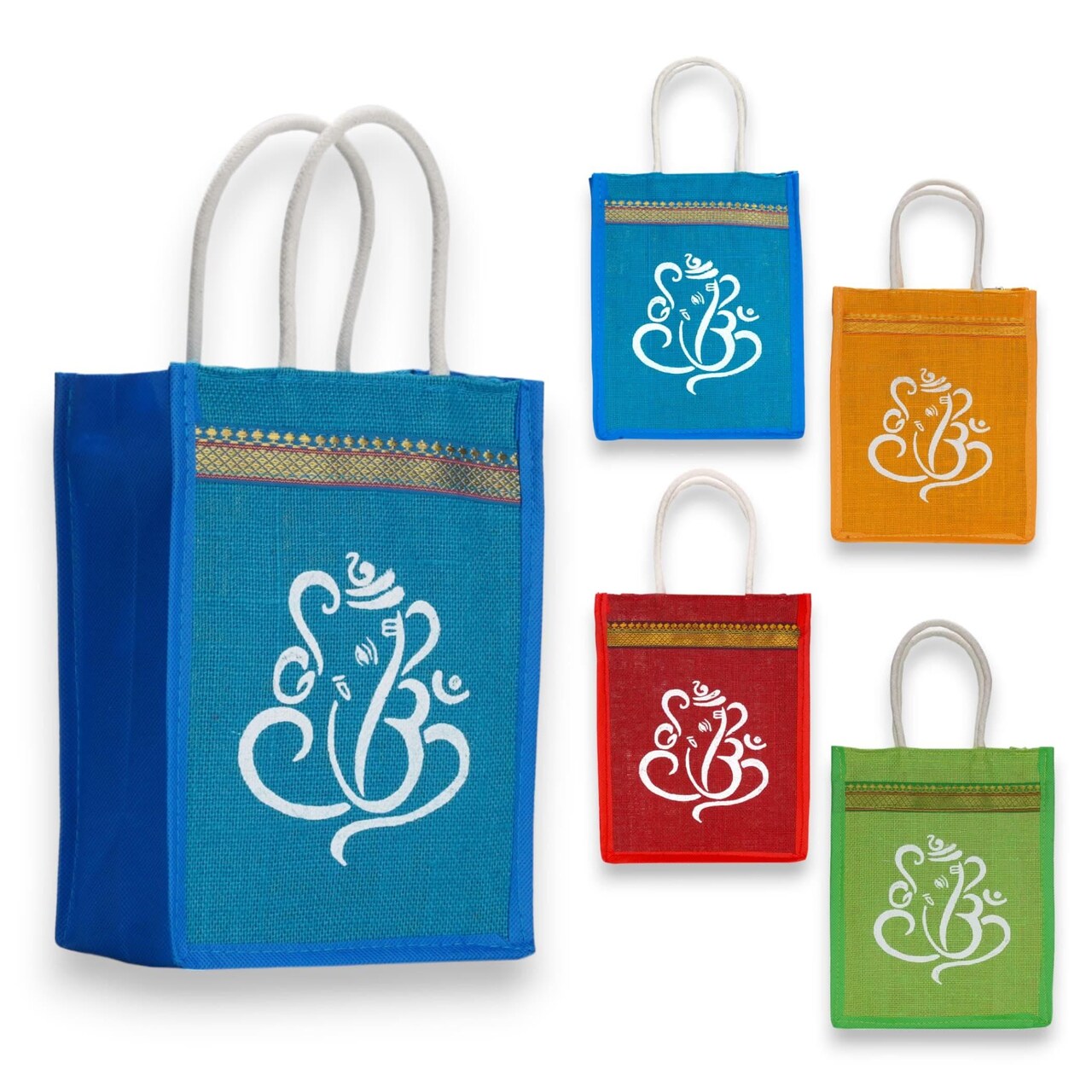 Ganesha Print Jute Bag Burlap Gift Bags Eco-friendly Reusable Tote Bag Pooja Gift Indian Favor Return Gifts